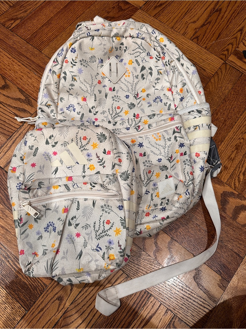 adidas Originals Floral Print Cream Backpack set with matching lunchbox